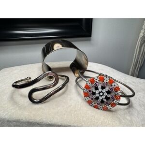 VTG Lot 3 Silver Tone Metal Cuff Bracelets Clamper Boho Western Statement Bangle